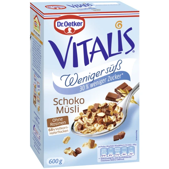 Dr. Oetker Vitalis Schoko Müsli Weniger Süß 600G 1 Dr. Oetker Vitalis Schoko Müsli Weniger Süß 600G